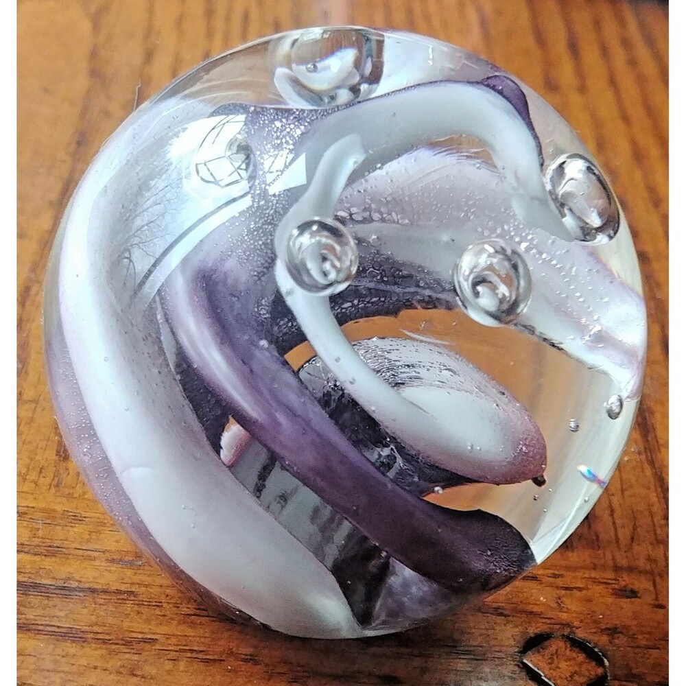 Paperweight Vintage Dynasty Gallery Purple And Pink Swirl Blown Art Glass